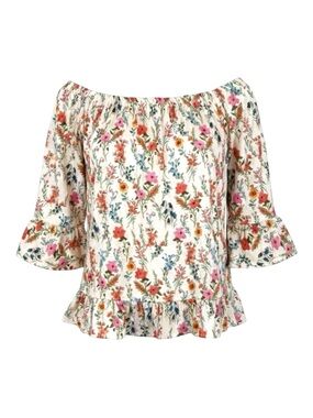 INC Wild Flower Floral Off Shoulder Ruffle Boho Cottagecore Top Size Large